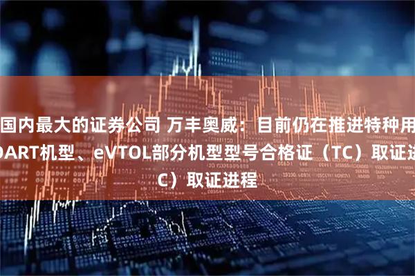 国内最大的证券公司 万丰奥威：目前仍在推进特种用途DART机型、eVTOL部分机型型号合格证（TC）取证进程